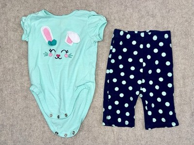 Jumping Beans Girls 3 Month 2 Piece Set Pants/Body Suit Easter Bunny Teal Blue