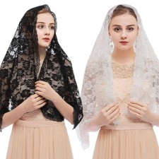 Woman Floral Veil Lace Trim Scarfs Veil Large Shawl Headwear Mantilla