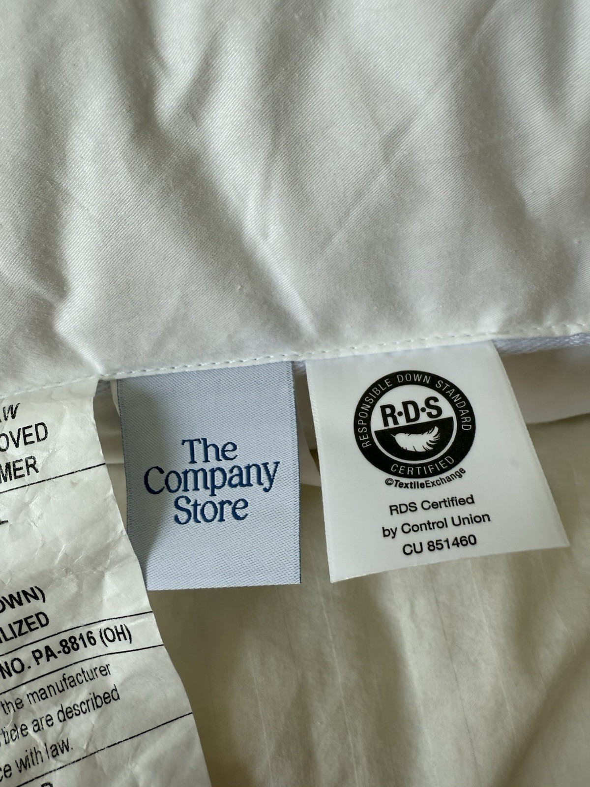 NWT THE COMPANY STORE WHITE DUCK DOWN STANDARD PILLOW SZ 20in X 26in