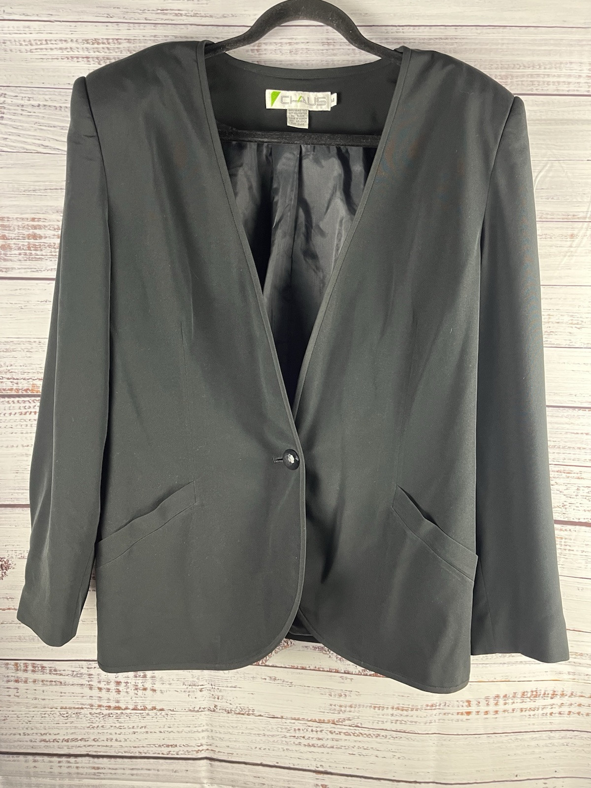 Ms. Chaus Blazer Women’s 14 Black Padded Shoulder One Button