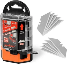 100 Pack Utility Knife Blades – SK5 Carbon Steel Replacement Blades with Dispe