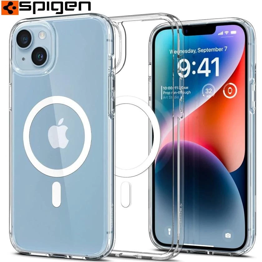 Handyhülle für iPhone 14 Spigen Case Cover Futeral Tasche Etui Transparent-Weiß