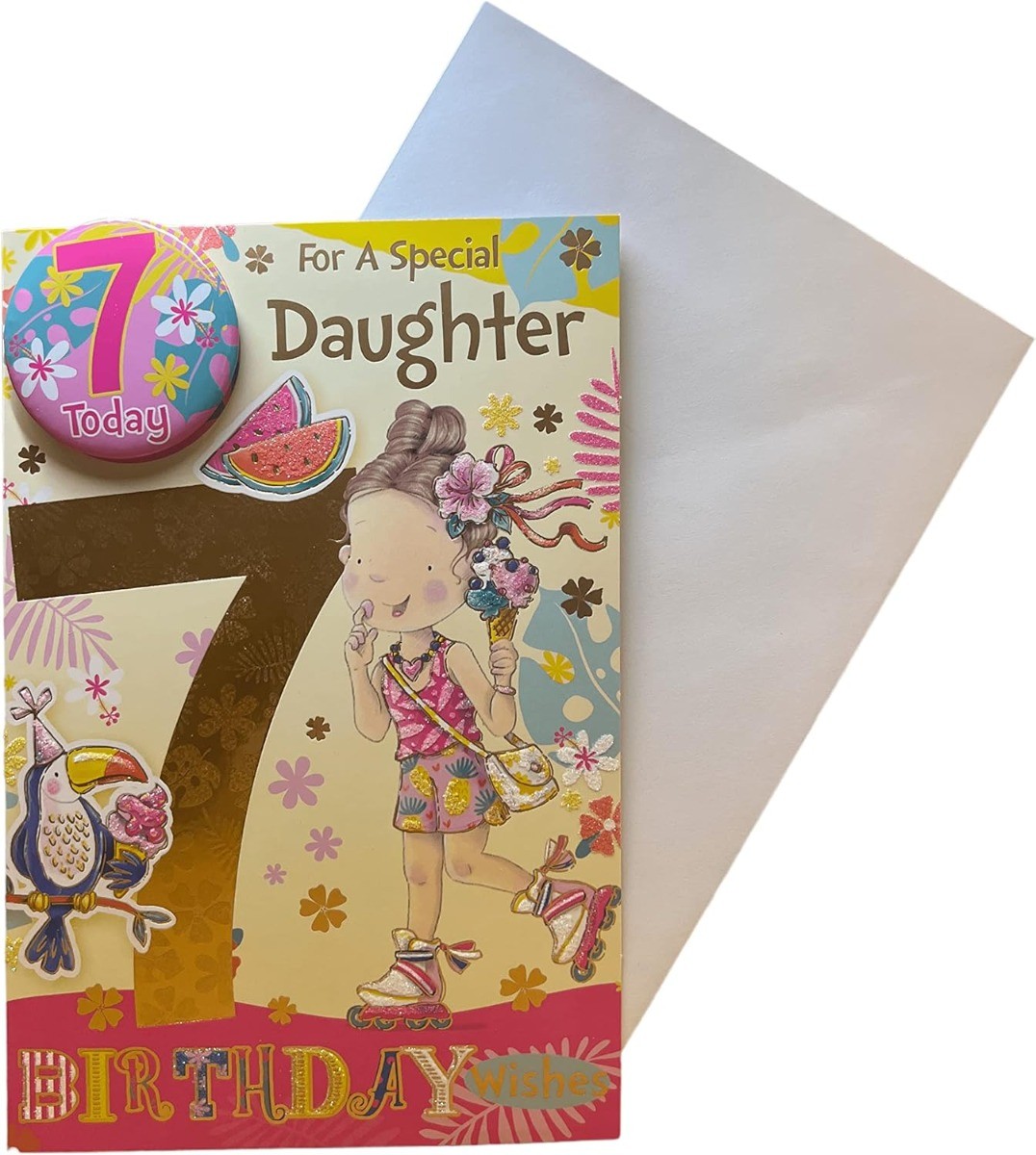 For A Special Daughter 7 Birthday Card. Badged. 23x15cm