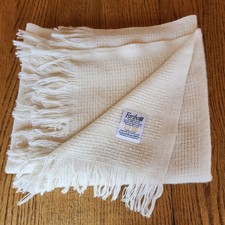 Faribo Wool plus Thermal Cream Throw Blanket 50  x 60 With Fringe EUC Made In USA
