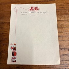 Vintage 1940s Pepsi Cola Advertising Stationary Letterhead Bottling Co. Kankakee
