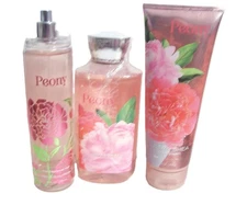 Bath & Body Works Peony Fragrance Mist, Body Cream, Shower Gel 3 Piece Set