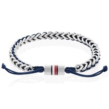 Image of TOMMY HILFIGER Mens Bracelet Braided 2790511 Stainless Steel Canvas Blue