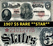 HGR SUNDAY 1907 $5 ***STAR*** Woodchopper ((RARE Star)) Only LIGHTLY CIRCULATED
