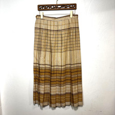 Vintage 90s Counterparts Pleated Midi Skirt Brown Tan Stripe Plaid USA Size 14