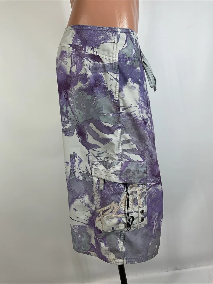 Bermuda de prancha enferrujada vintage anos 90 roxo líquido tronco de natação surf EUA X longa náilon - Imagem 4 de 4