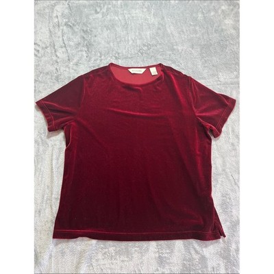 Bechamel Velvet Short Sleeve Tee Women's Large Burgundy Red
