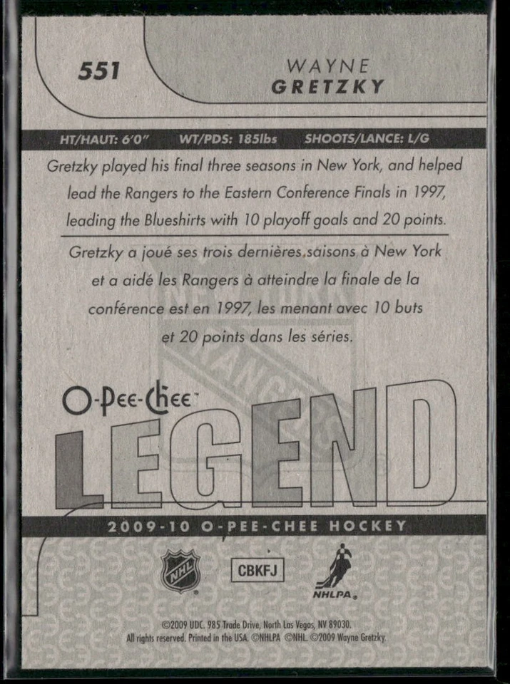 2009-10 O-Pee-Chee Wayne Gretzky #551 New York Rangers - Image 2 of 2