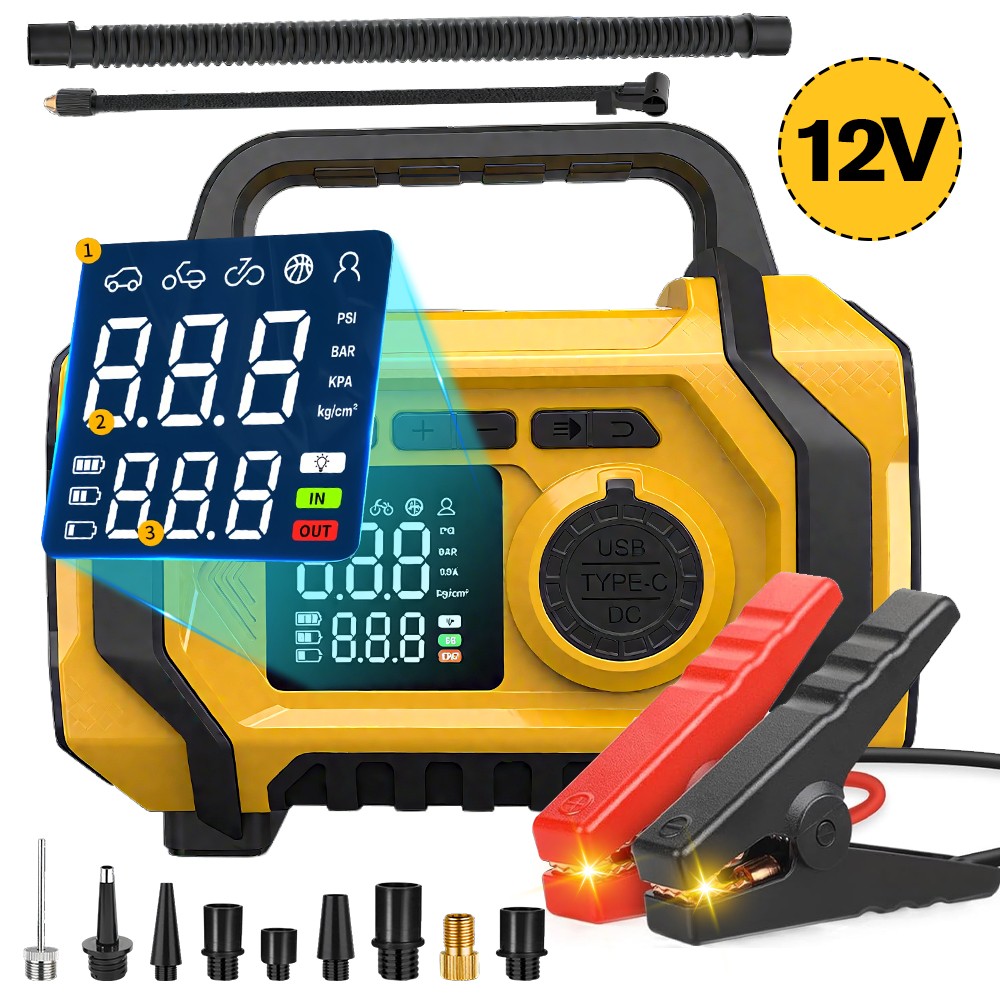 4 in 1 Car Jump Starter 15V with LED Light Air Pump High Pre