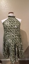 Women’s Green Floral Mini Dress Halter Backless Sleeveless Ruffle Short S