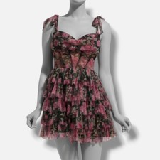 B Darlin Women's Juniors' Pink Shoulder-Tie Corset Tiered Dress Size 1/2