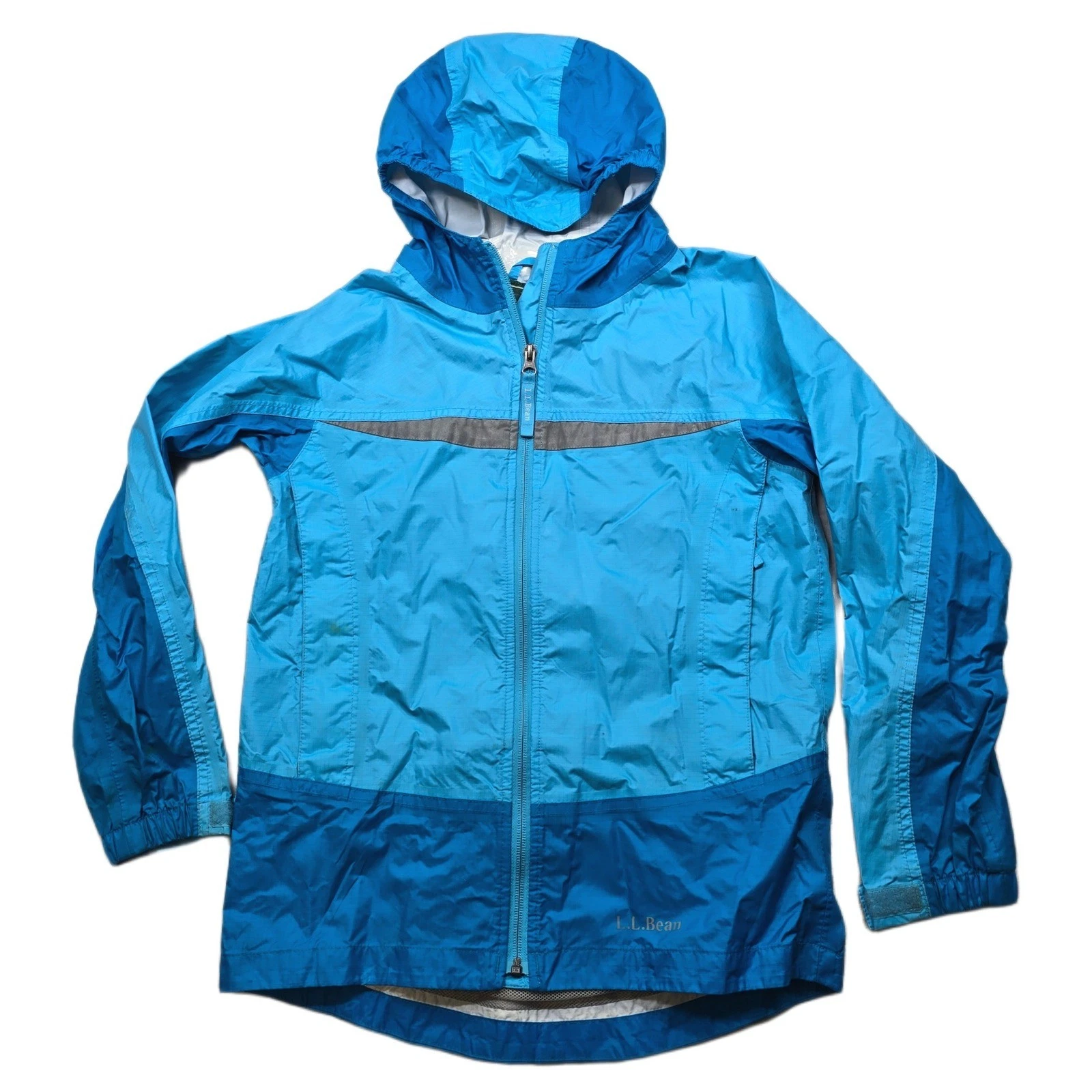 L.L.Bean Rain Jacket Kids Medium 10-12 Blue Lightweight Hooded Zip Up