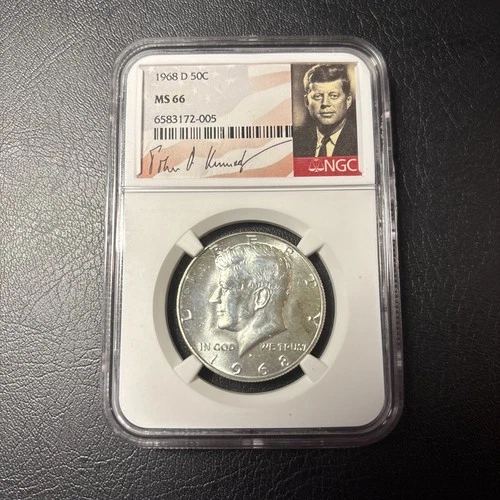 MS66 1968-D Kennedy Half Dollar - Signature Label - Graded NGC *820