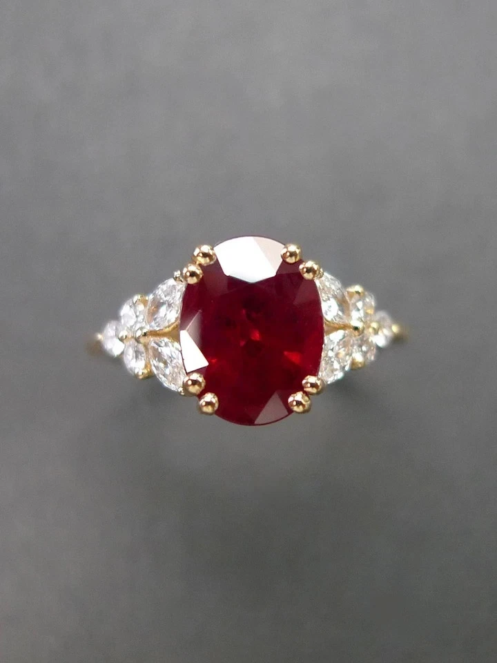 Alianza de diamantes rubí rojo natural de 2,50 quilates de oro amarillo macizo de 18 k talla 7 Foto 3 de 4