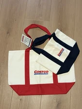 NWT Costco Canvas Tote Bag 2 Pack Large Red Navy Mini Small Asia Exclusive Set