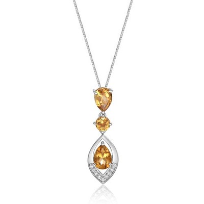 925 Sterling Silber Halskette mit Anhänger mit Birnen Citrin & kreiertem weißen Saphir