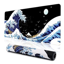   Gaming Mouse Pad for Desk,Large Wave Mousepad Laptop,Black Japanese Anime M...