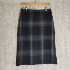 M&S Wool Tartan Pencil Skirt UK 10 Check Plaid Dark Academia Blue Knee Length