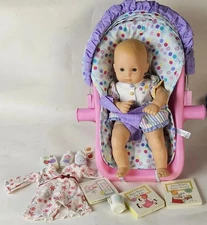 American Girl Bitty Baby Travel Car Seat Carrier with baby and accessories