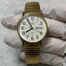 Timex Quartz Mens Day/Date 34mm White Dial Go...