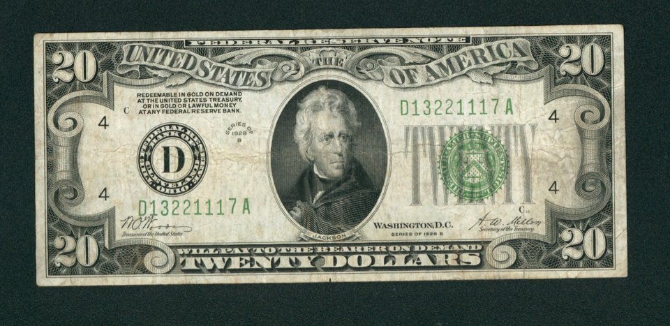 $20 1928 (( DARK GREEN SEAL )) Federal Reserve Note ** PAPER CURRENCY ...