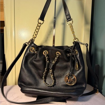 Michael Kors Black Leather Satchel Bag with Gold Chain