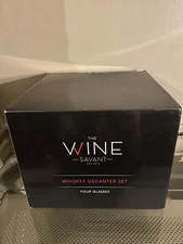 The WINE Savant Whiskey Decanter Set | Globe w/ 4 Glasses & Oak Base