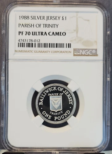 1988 JERSEY SILVER 1 POUND PARISH OF THE TRINITY NGC PF 70 ULTRA CAMEO TOP POP 1