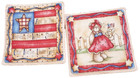 2 piece Handcrafted Potholder Americana Reversible to Solid Red 8"x8" Square