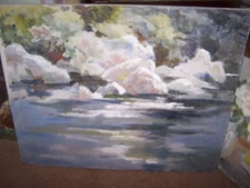 Original Oil By Peg Humphreys, Boulders in Stream 20" x 16" Stretched on Frame