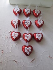 Pkg of 10- 1.75" Red Glitter  Lace Heart Valentines Day Ornaments, NEW