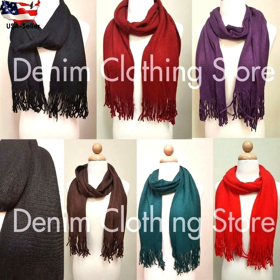 Mujeres Liso Colores Sólidos Flecos Bufanda Envolturas Chal Estola Bufanda Mantones Invierno Lote Foto 4 de 4
