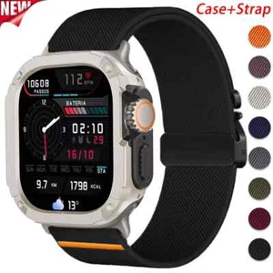 Nylon Sport Band+PC Case Cover For Apple Watch Series Ultra 3 11 10 9 8 7 SE 6 5