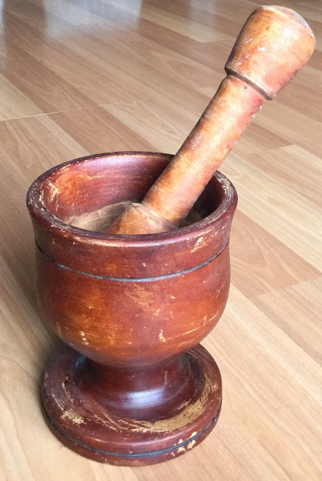 OLD VTG ANTIQUE PRIMITIVE WOOD MORTAR AND PESTLE APOTHECARY PHARMACEUTICAL FOOD