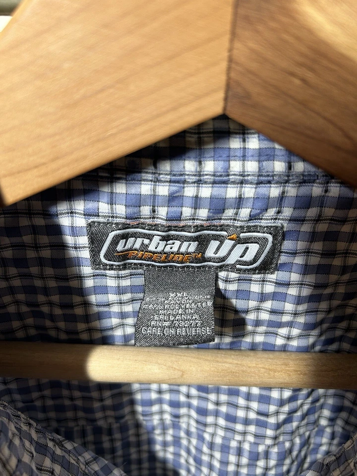 Camisa Urban Pipeline Cuello Para Hombre XXL Abotonada Manga Corta Azul/Blanco Cuadros Foto 4 de 4