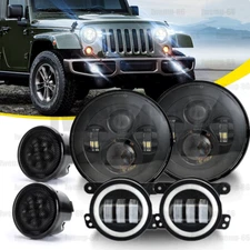 7'' Round Headlights Fog Light Turn Signal Lamp Combo For Jeep Wrangler JK 07-18