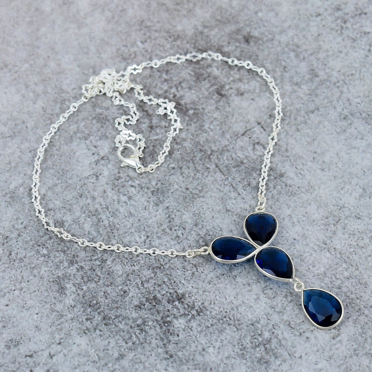 Blue Hydro Quartz Gemstone Handmade 925 Sterling Silver Necklace
