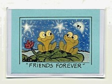 FROGS, MOON & STARS Mixed-Media Miniature Folk ART print in MAGNET