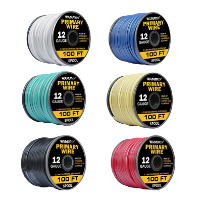 12 Gauge Wire Combo, 6 Colors, 100ft Rolls (600ft Total) - Durable Copper Clad A