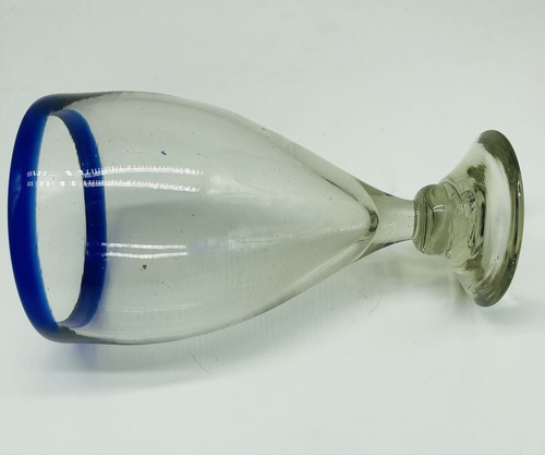 Mexican Blue Rim Footed 7” Wine Goblet Hand Blown Glass Mimosa -Replacement- A3 - Bild 3 von 6