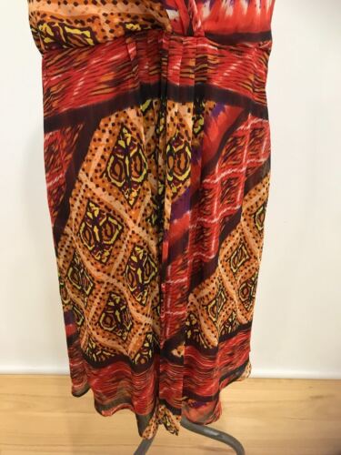 Y2K 90s Katies orange pattern faux wrap style v neck dress size 14 - Picture 3 of 8