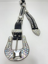 NOCONA Black Leather Western COWGIRL CrYstal EMBELLISHED BLING BELT Sz L 32  