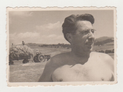 Chubby Affectionate Handsome Man Shirtless Close Snapshot 1950s VTG Old Photo
