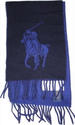 Ralph Lauren edler Schal Wolle dunkelblau-royal NEUW Big Pony