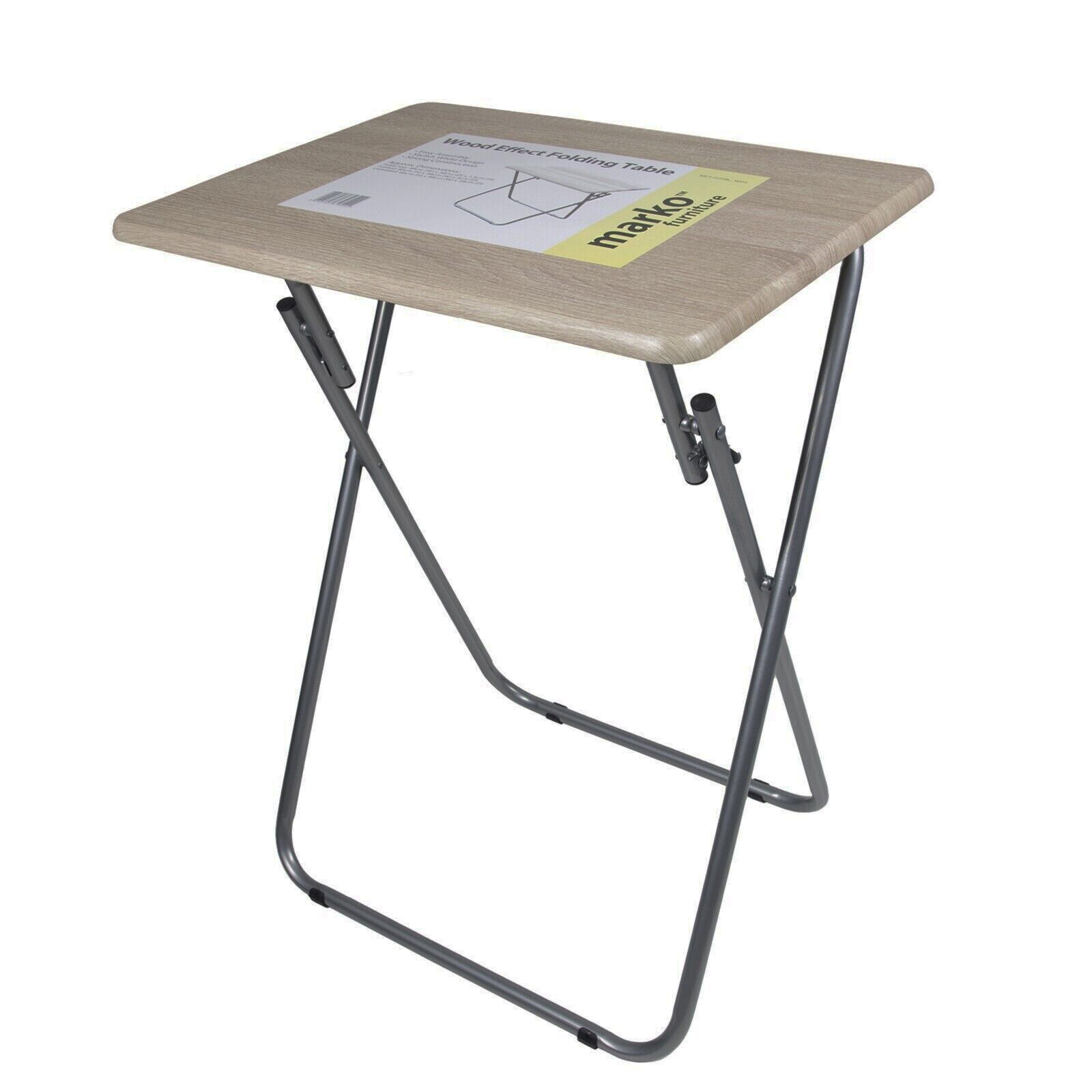 FOLDING TABLE COMPACT WOODEN TOP SNACK TV SIDE COFFEE INDOOR OUTDOOR STEEL FRAME