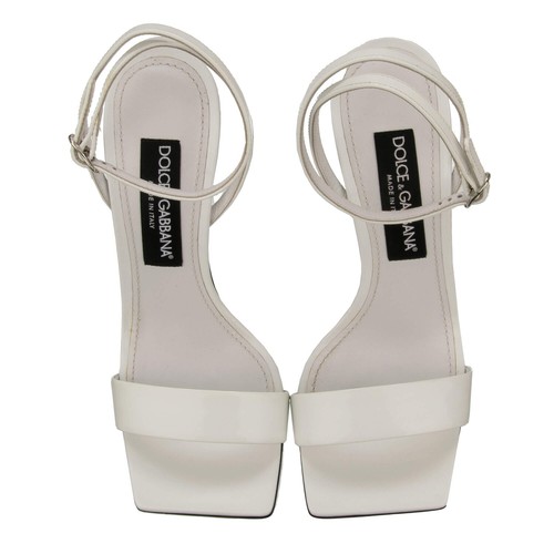 DOLCE & GABBANA DG Logo Leather Straps Sandals Heels Pumps SQUARE POP White - Picture 3 of 6